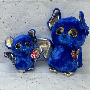 Ty Beanie Boos Plush Bat Duo in Blue and Silver NWT 2 pc. Set